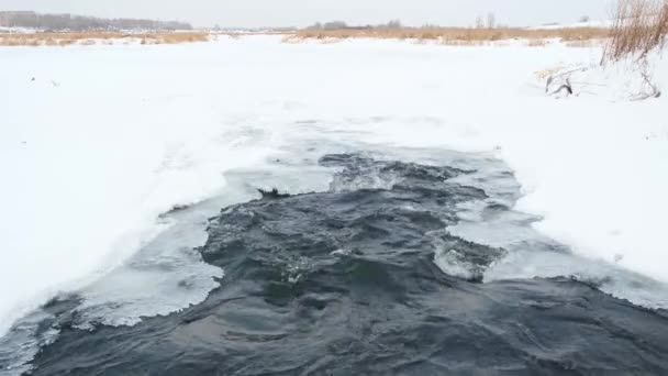 Glace Dégelée Sur Rivière Écoulement Rapide Eau Sous Glace Hiver — Video