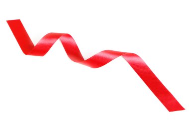 Kırmızı kurdele, beyaz arkaplanda bir spiral şeklinde bükülmüş.