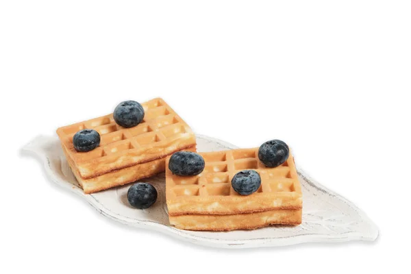 Waffles Blueberries Plate White Background Isolate — Stock Photo, Image