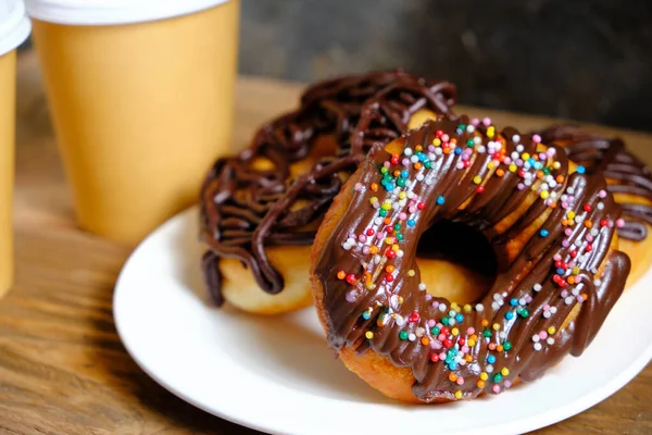 Café Takeaway Donuts Chocolate Mesa Madeira — Fotografia de Stock