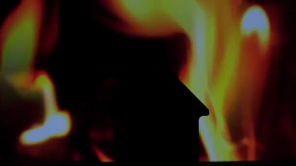 Zwarte Silhouetten Huizen Tegen Achtergrond Laaiend Vuur Onveilige Handling Vuur — Stockvideo