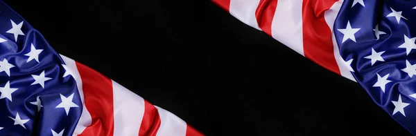 Banner Panorama Flagga Usa Kopiera Utrymme Svart Bakgrund Usa — Stockfoto