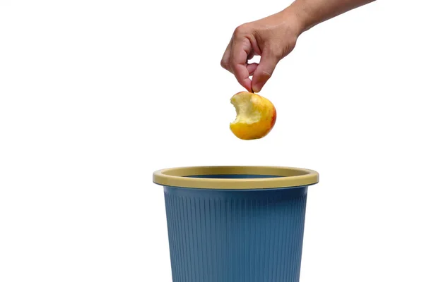 Apfelkern Wird Den Müll Geworfen Lebensmittel Verschwendet Auf Weißem Hintergrund — Stockfoto