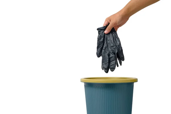 Zwarte Medische Handschoenen Worden Prullenbak Gegooid Met Een Isolaat Witte — Stockfoto