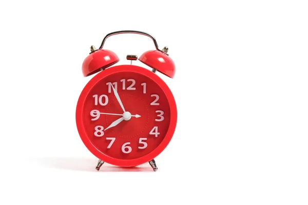 Red Alarm Clock Isolated White Background Shows Hours Minutes Morning — Stock Photo, Image