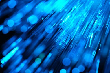 Fiber optik ağ kablosu soyut mavi tonlu arkaplanı kapat