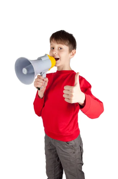 Niño sosteniendo altavoz — Foto de Stock