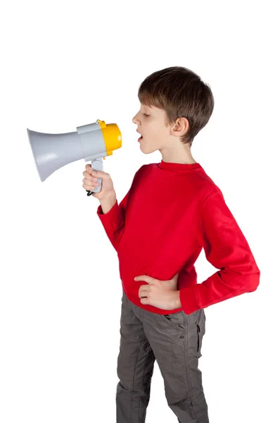 Lindo chico hablando en megáfono — Foto de Stock