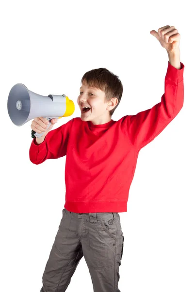 Criança gritando em megafone — Fotografia de Stock