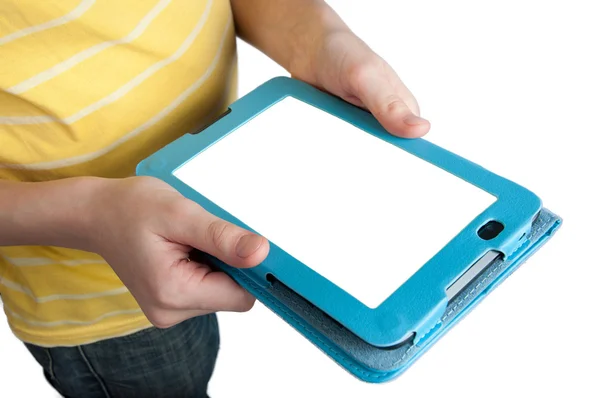 Kinderhände mit digitalem Tablet isoliert — Stockfoto