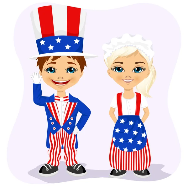 Little boy and girl dressed up like Uncle Sam — Stock Vector