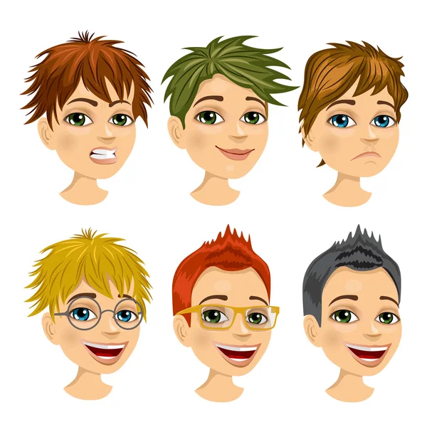 Ensemble d'avatar garçon avec différentes coiffures — Image vectorielle
