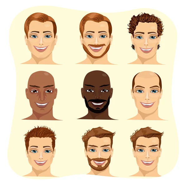 Ensemble d'avatar masculin avec différentes coiffures — Image vectorielle