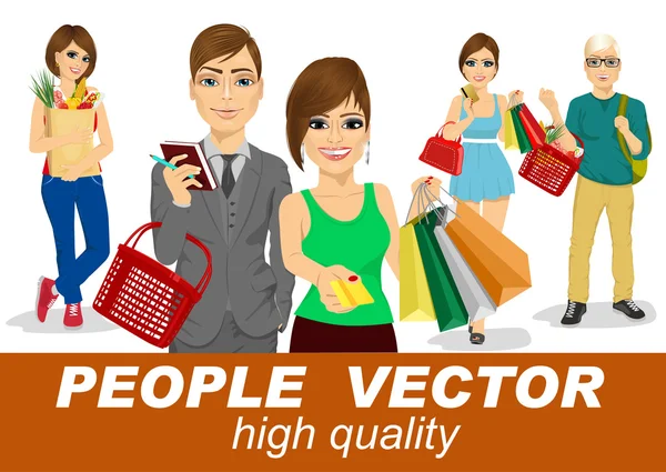 Gente vector con la gente de compras — Vector de stock
