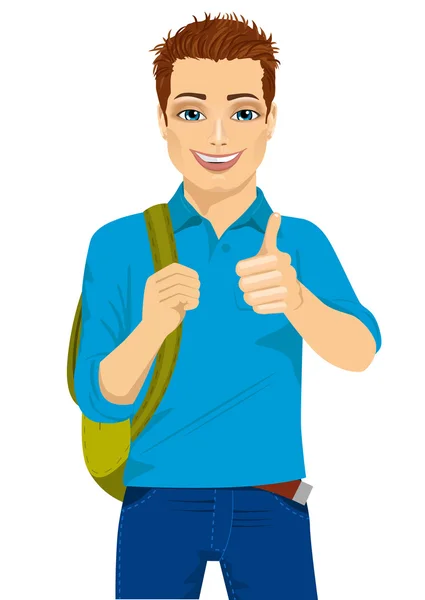 Student showing thumbs up hand sign ready to go back to college — Stock Vector