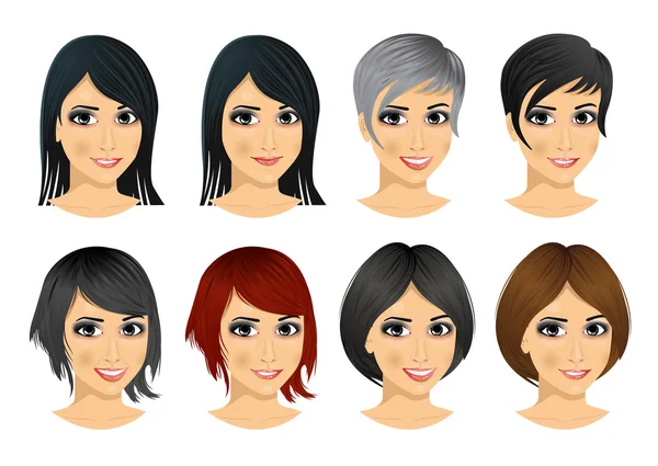 Conjunto aislado de avatar mujer joven con diferentes peinados — Vector de stock