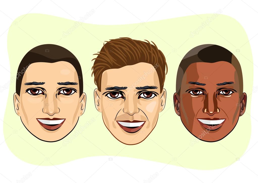 isolated set of multiracial male avatar expressions