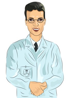 Ellerini sıktı durup gözlüklü genç erkek doktor