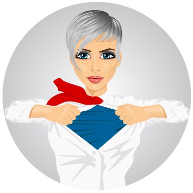 Süper kahraman ile kendine güvenen işkadını uygun eteği altında