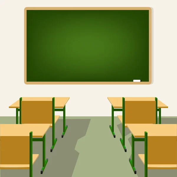 Empty school classroom with blackboard and desks — Stock Vector