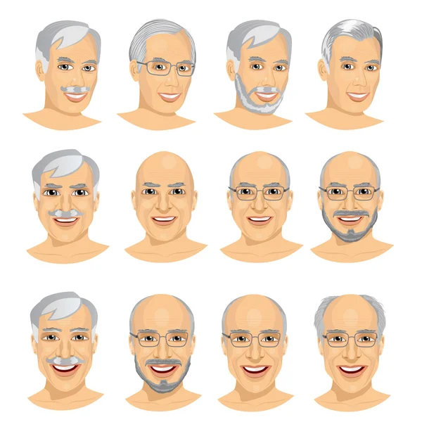隔离的组的成熟男人头像与不同的发型 — 图库矢量图片