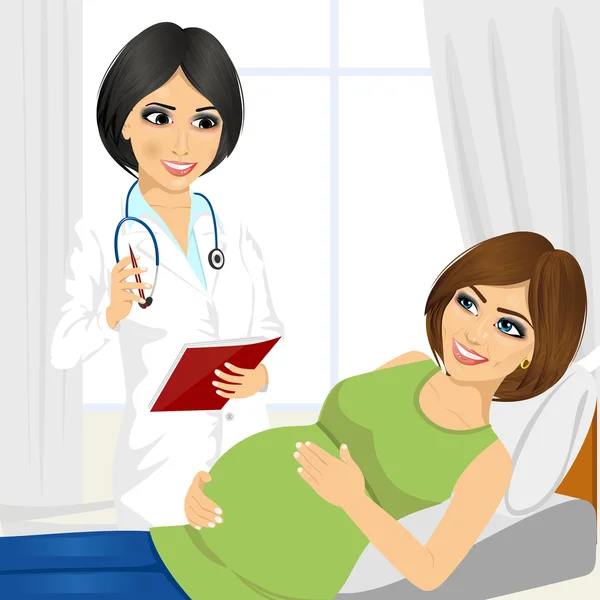Mulher grávida feliz ter uma visita médica no hospital Ilustração De Stock