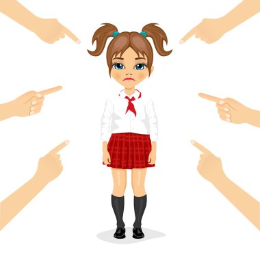 pretty little schoolgirl being accused with fingers pointing at her clipart