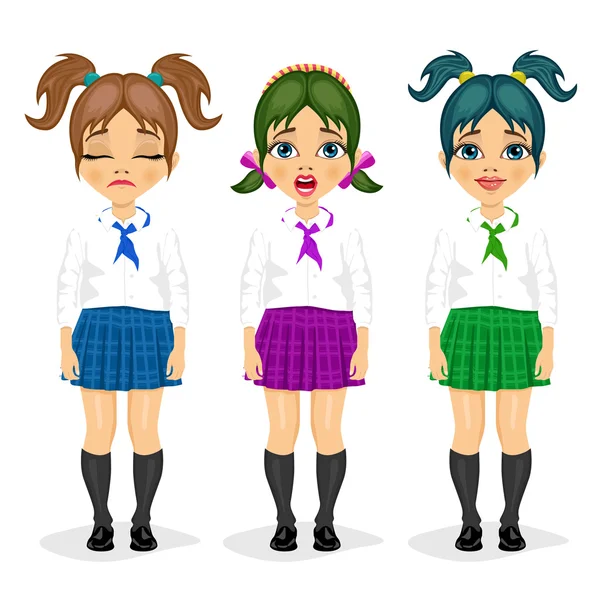 Set of schoolgirl expressions with different hairstyles — Stock Vector