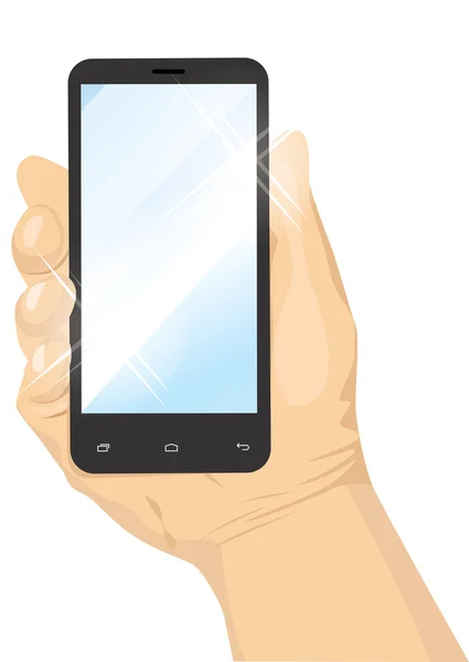 Mão masculina segurando um smartphone vertical preto — Vetor de Stock