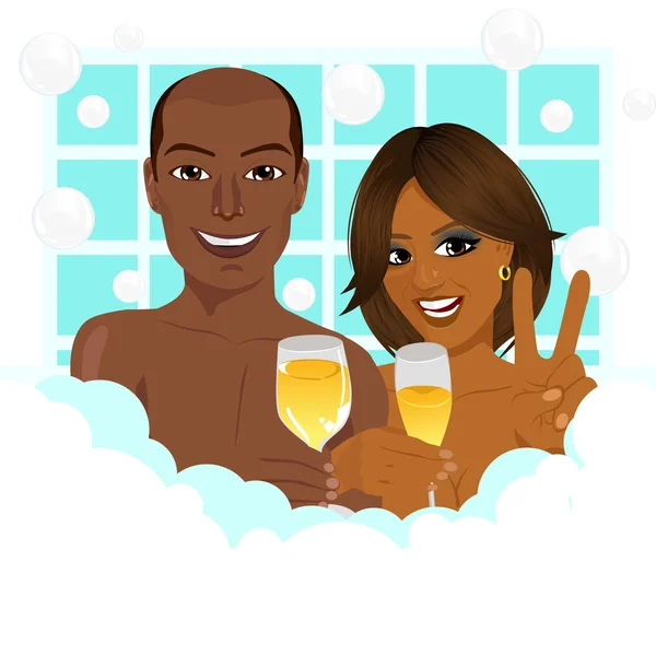 Ein junges afrikanisch-amerikanisches Paar badet mit Champagner — Stockvektor