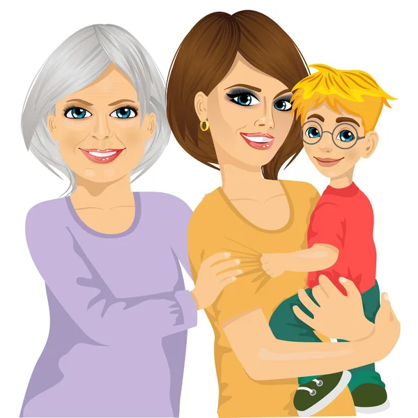 Feliz abuela, madre y su hijo — Vector de stock