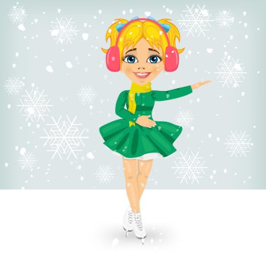 Açık havada buz pistinde buz pateni kış ceket küçük şirin kız