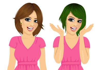 değişik saç modelleri ve saç rengi ile çekici gülümseyen kadın