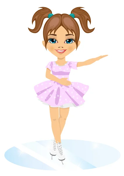 Little cute girl in skate suit skating indoors on the ice rink — Stock Vector