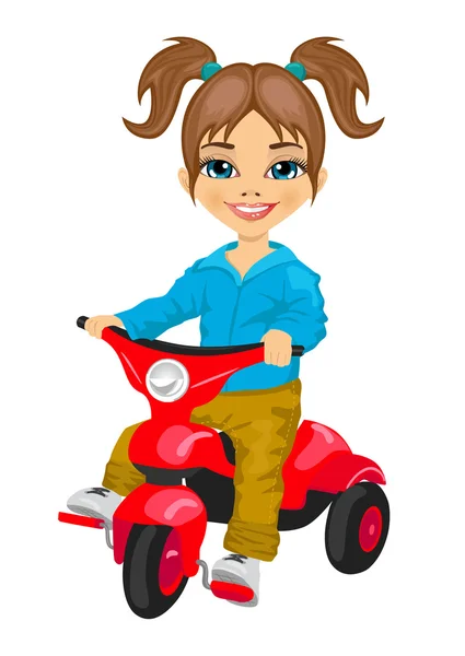 Bonito menina equitação um triciclo — Vetor de Stock