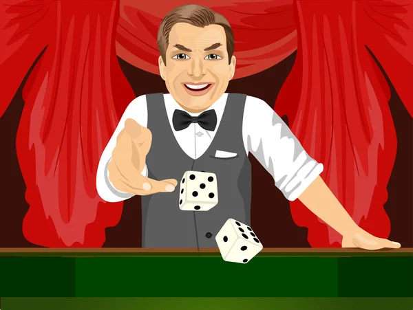 Zralý muž házení kostkou v kasinu hrát craps — Stockový vektor
