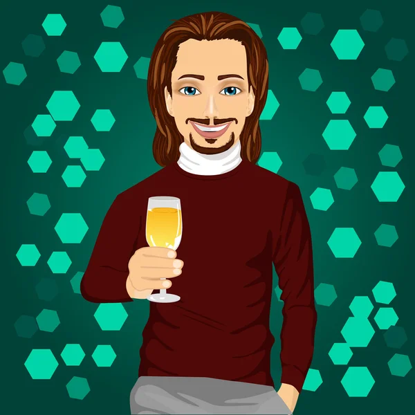 Homem bonito segurando uma taça de champanhe na festa do clube noturno — Vetor de Stock
