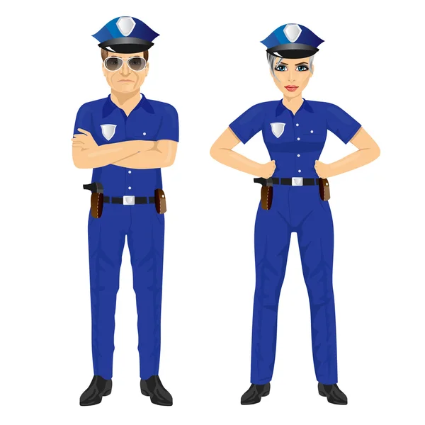 Confident police man and woman agents in uniform — Stock Vector