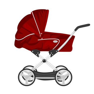 Kırmızı çocuk çocuk arabası, bebek arabası veya beyaz arka plan üzerinde izole bebek arabası