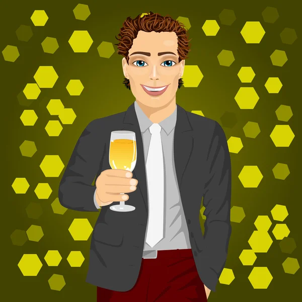 Knappe man met een glas champagne op de nacht club party — Stockvector