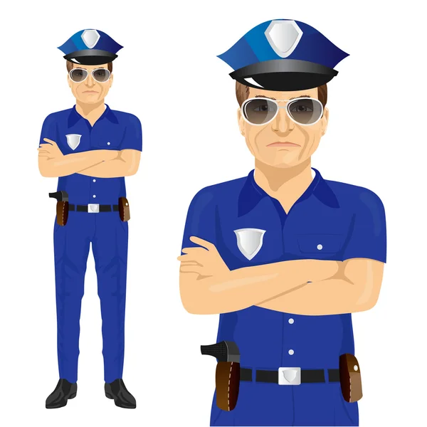 Handsome middle-aged police officer with arms folded — Stock Vector