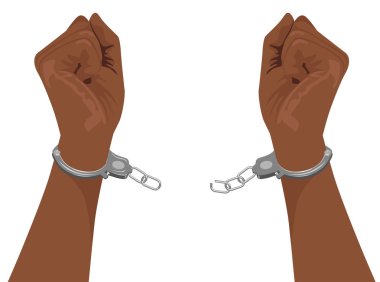 hands of african american man breaking steel handcuffs clipart