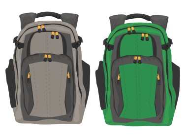 Two modern backpacks standing on white background clipart