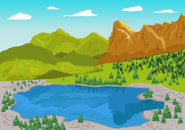 Paisaje natural de verano con lago de montaña — Vector de stock