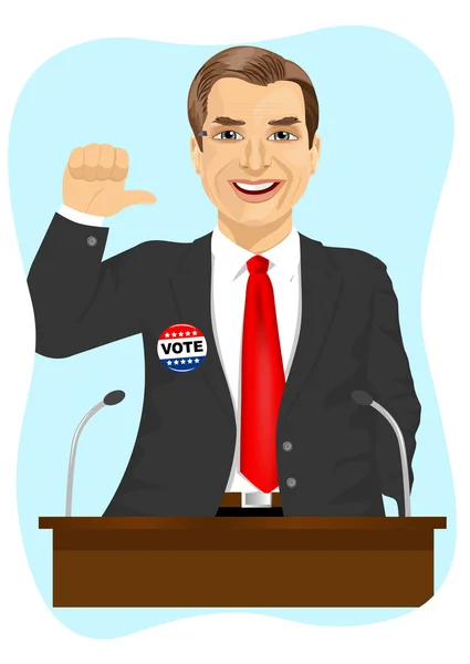 Candidat politique fait un discours de campagne en s'indiquant lui-même — Image vectorielle