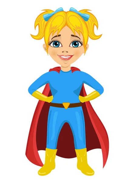 Linda niña vestida como un superhéroe — Vector de stock