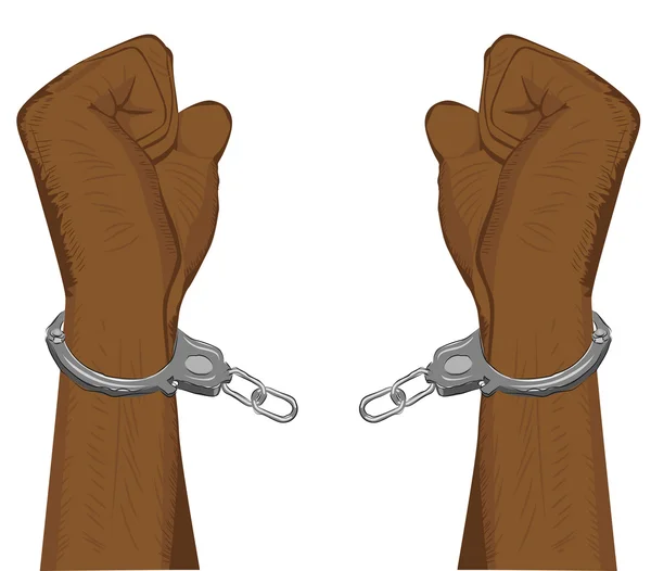 Мужские руки ломают стальные наручники — стоковый вектор