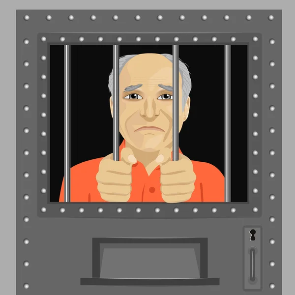 Homme âgé regardant derrière les barreaux — Image vectorielle