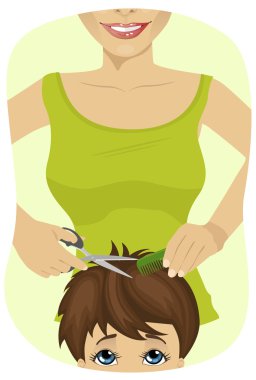 küçük çocuk bir saç kesimi kuaför dükkanında Başlarken