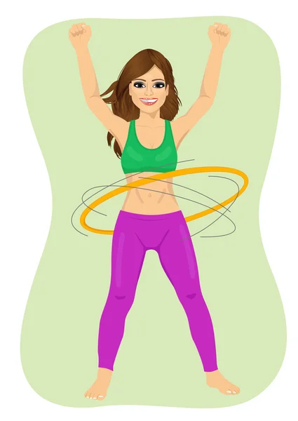 Young woman doing exercise with a hula-hoop — Stock Vector